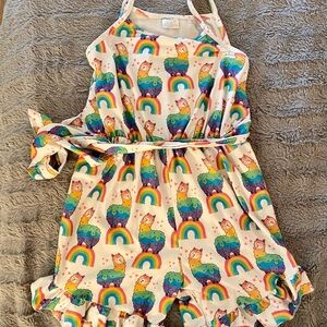 Colorful Llama and Rainbow Kids Romper